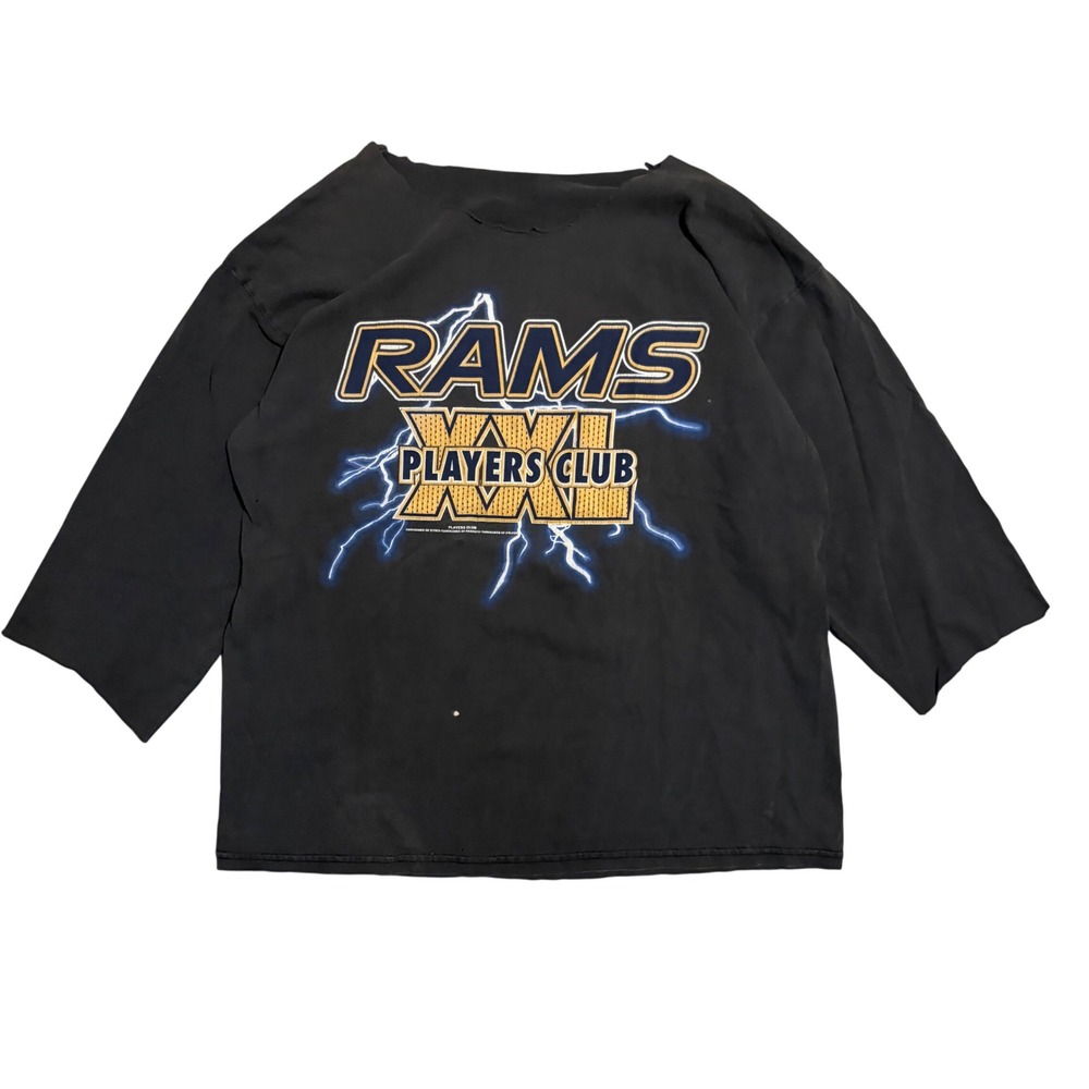 Vintage Players Club LA Rams Lightning Graphic T-Shirt Distressed Black Mens XL